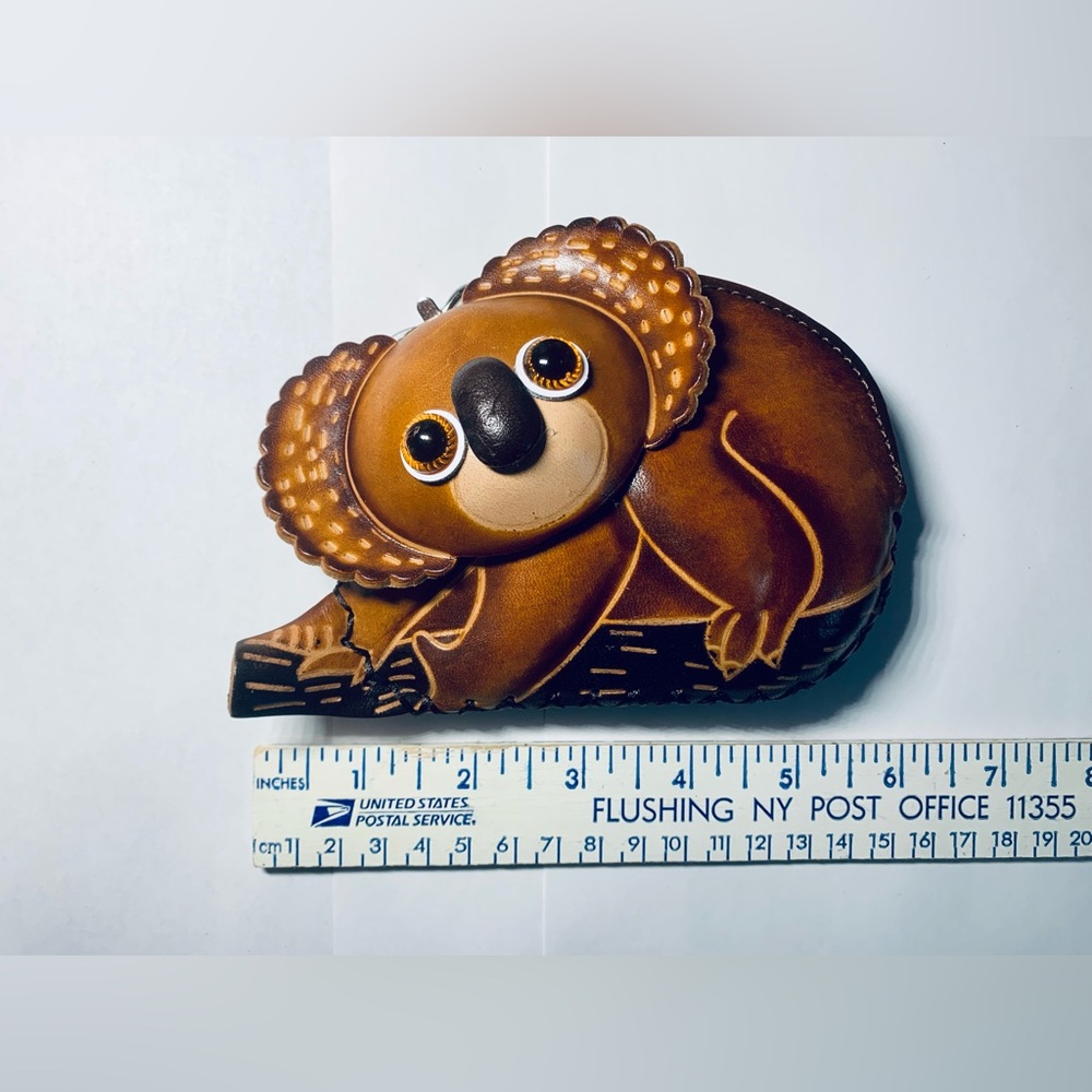 Handmade Brown Leather Koala Coin Wallet